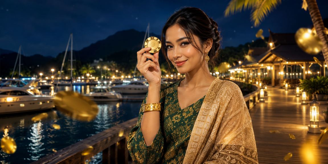 Suasana hiburan kasino sempena Hari Raya di Langkawi Malaysia dengan cahaya meriah